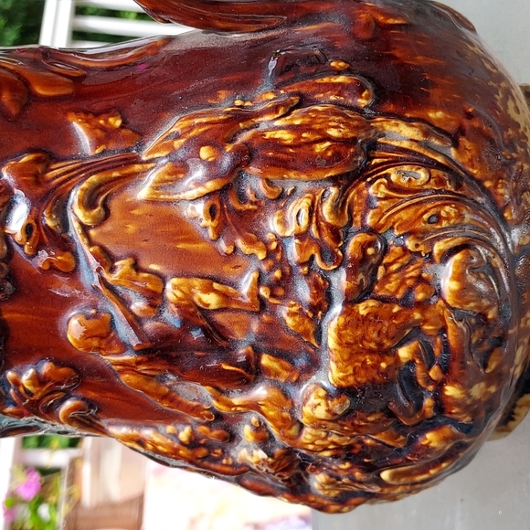 Antique yellow wear 9" large pitcher Bennington Pottery glazed raised 1800 - Picture 4 of 17